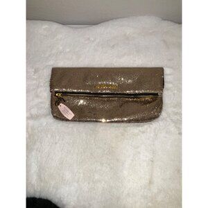 Victorias Secret Gold Sequin Foldover Clutch Bag With Zipper & Inner Pocket NEW